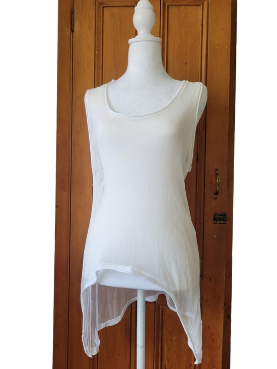 M Made In Italy Tops - Made In Italy Sheer Sleeveless Asymmetric Hem Tank Top Cream Off-white Medium